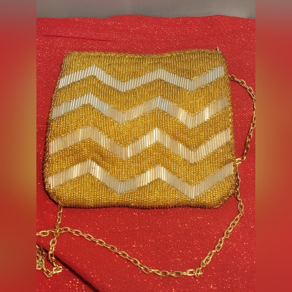 Vintage Gold/Silver Metallic Beaded Gatsby Style Vintage Evening Purse - Picture 1 of 11